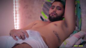 fans exclusive big cock latino camilo brown jerks and cums through his white boxers