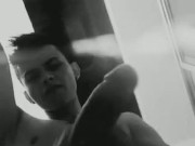 big handjob for big dick in the bathroom with techno in the background