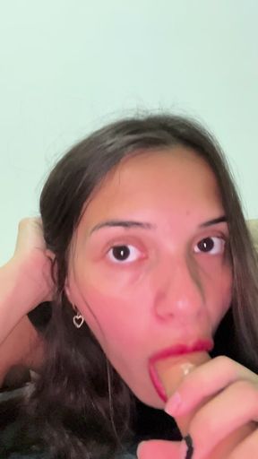 Latina babe gives blowjob and rides dildo while moaning - Halloween