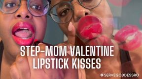 Step-Mom Valentine Lipstick Kisses - taboo, ebony lips, kissing fetish, red lipstick, mouth fetish, plexiglass kisses, ebony goddess, Bratty Black Girls, close ups