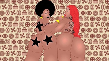 Big Black pussy lickers tattooed lesbians eating each other's asses in a hot 2d cartoon