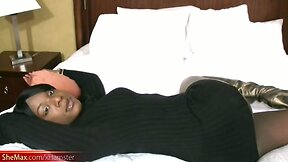 Ebony Shemale Strips in a Tiny Black Dress, Fully Shows Her Big Butt!