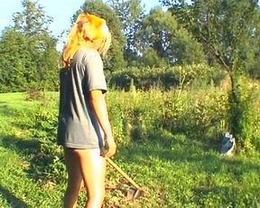 Blonde German Slut Plays with Fruits in Nature