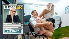 Blonde babe gets her all holes filled for a loan in the office