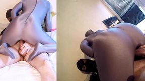 Grey zentai lycra fuck & blowjob