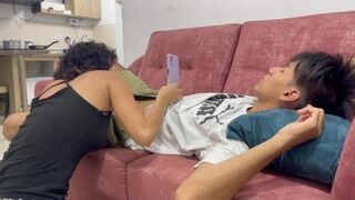 My little stepsister wakes me up with the best blowjob of my life and makes me cum in her pussy.