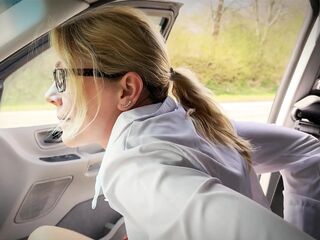 Obedient Bitch Blindfolded, Undressed and Used During the time that Driving on the Highway!