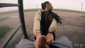 Brunette teen gives risky bj and handjob in public - POV