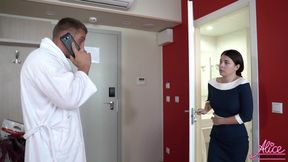 Man hard rough fuck and facefuck the secretary in the hotel - facial