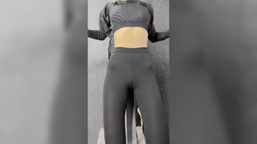 Skinny female jogs and exhibits off her perky nipples