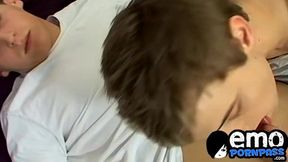 Horny twink Corbin Pierce ass drilled in spitroast threesome