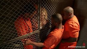 Sexy Blonde Prison Warden with Big Tits Gets Gangbanged by Horny Inmates