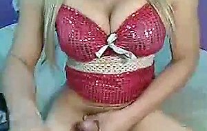 Busty tranny wanks off in lingerie