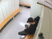 Horny dude jerking off in the locker room