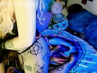 Pretty blond goth sucks and gets cum on it - M3treSluggy