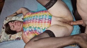 Cum on granny,s face after anal