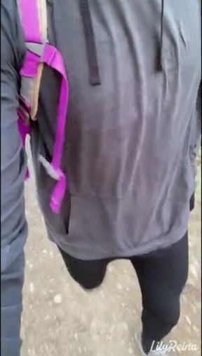 Redhead femboy flashes cock and asshole on hiking trail caught masturbating outdoors