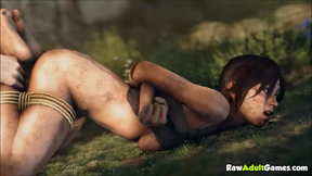 Lara Croft tied and copulated doggie style