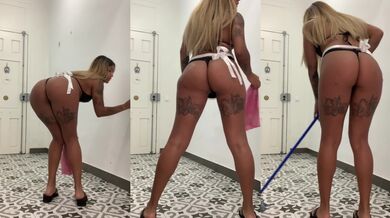 Sexy Latina maid wearing revealing lingerie to clean your house