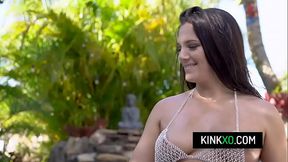 Hot teen Alice Visby dressed in cute diamond bikini getting banged by the pool