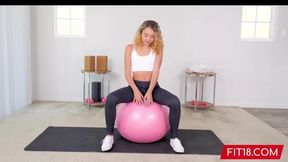 Slender blonde Allie Addison does yoga before getting fucked at her casting