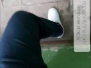 Amputee guy climbing stairs