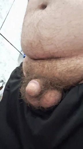 Pissing with my small hairy cock