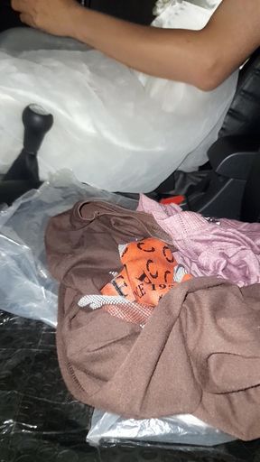 Crossdressing Wearing Wedding Gown While Driving and Cum Inside Gown