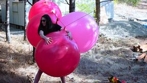 80 - Popping Big Latex Balloons Stuck on a String Outside