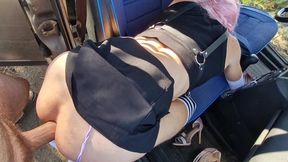 trance on the track gets fucked in the ass and sucks cock , a hot exclusive on the public road !