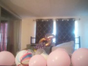 Balloon Popping Milf Gets Horny While Popping Balloons and Gets Naked and Plays Around