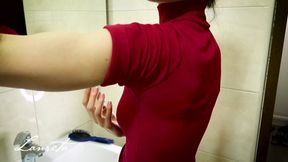 Bathroom mirror muscle show for the boyfriend
