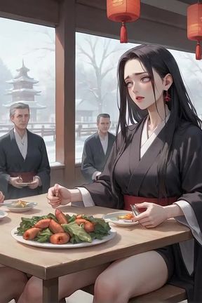 Sexy, Dirty Seduction in a Snowy Caf with Kimono Cream Drip - Horny, Hardcore Porn!