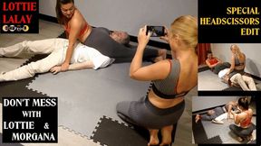 LOTTIE LALAY and MORGANA both HUMILIATES sarcastic french macho with HEADSCISSORS (480p)