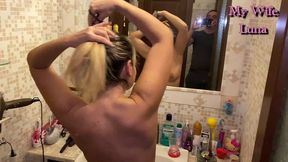 while my wife gets ready i piss in her mouth before fucking her ass