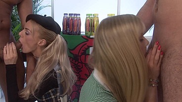 Stacey Saran And Another Blonde With Big Boobs In An FFMM Foursome