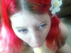 Big tit brunette sucks a big cock POV