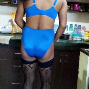 Sheenacross wearing blue lingerie