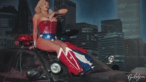 Busty Blonde Wonder Woman Masturbates on Cop Car After Saving the World - Superhero Cosplay - Ryan Keely