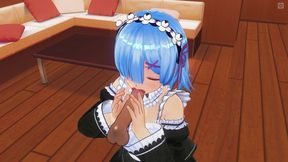3D HENTAI. Rem blowjob close up
