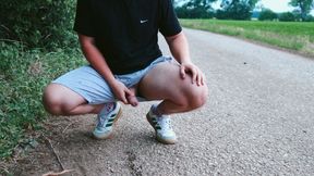 Pissing with a bare cock in nature
