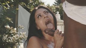 interracial outdoor sloppy blow job - big cock.