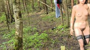 Woman sucks man in the forest