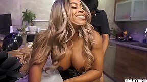 Young Dude With Glasses Bangs Curvy Black Milf In The Kitchen