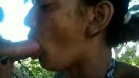 Nasty brunette street hooker sucks my cock outdoors