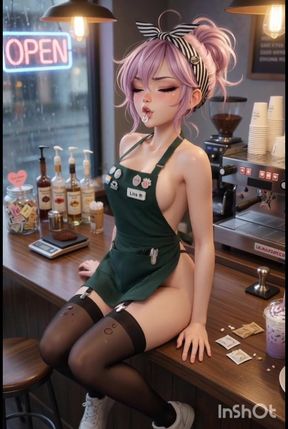 Hot Sexy Tiny Barista Is Waiting for Her Customer, Mastubrating