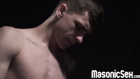 Sexy twink Marcus Ryan blows Master Angus fat cocks before butt penetration