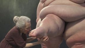 90 Year Old Granny Sucking Obese SSBBW Toes - Extremely Horny Foot Play