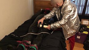 Rubber boy has fun with my sweaty shirt in light bondage: latex, breathplay, and control