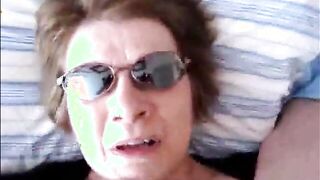 Granny with glasses handjob and facial